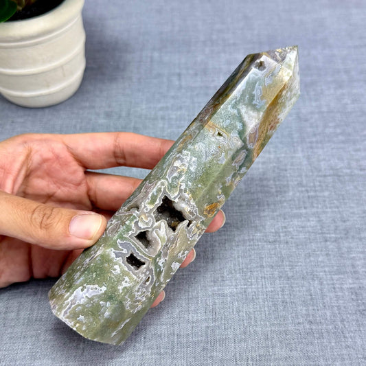 Moss Agate Tower, 6.63 in. - Itsy's Crystal Cove LLC