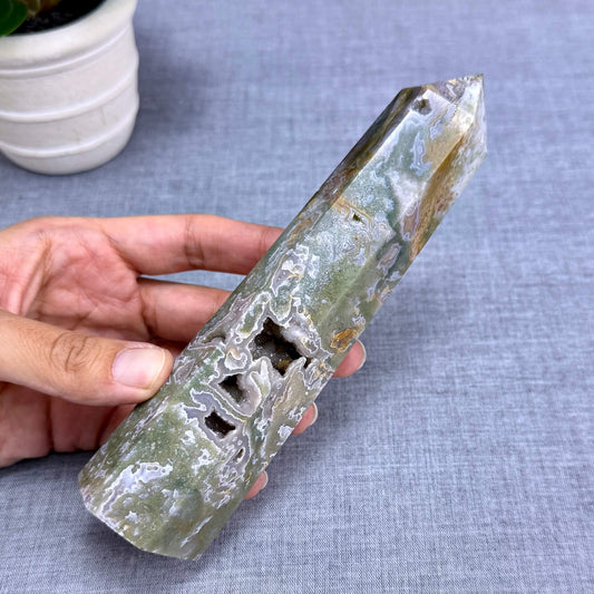 Moss Agate Tower, 6.63 in. - Itsy's Crystal Cove LLC