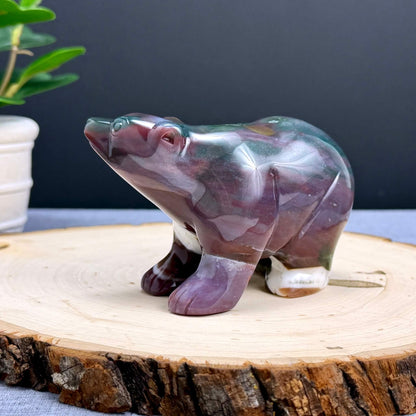 Sea Jasper Polar Bear Carving - Itsy's Crystal Cove LLC
