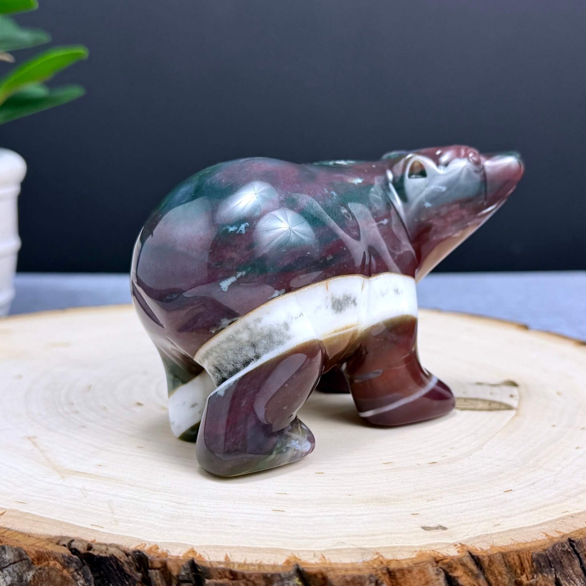 Sea Jasper Polar Bear Carving - Itsy's Crystal Cove LLC