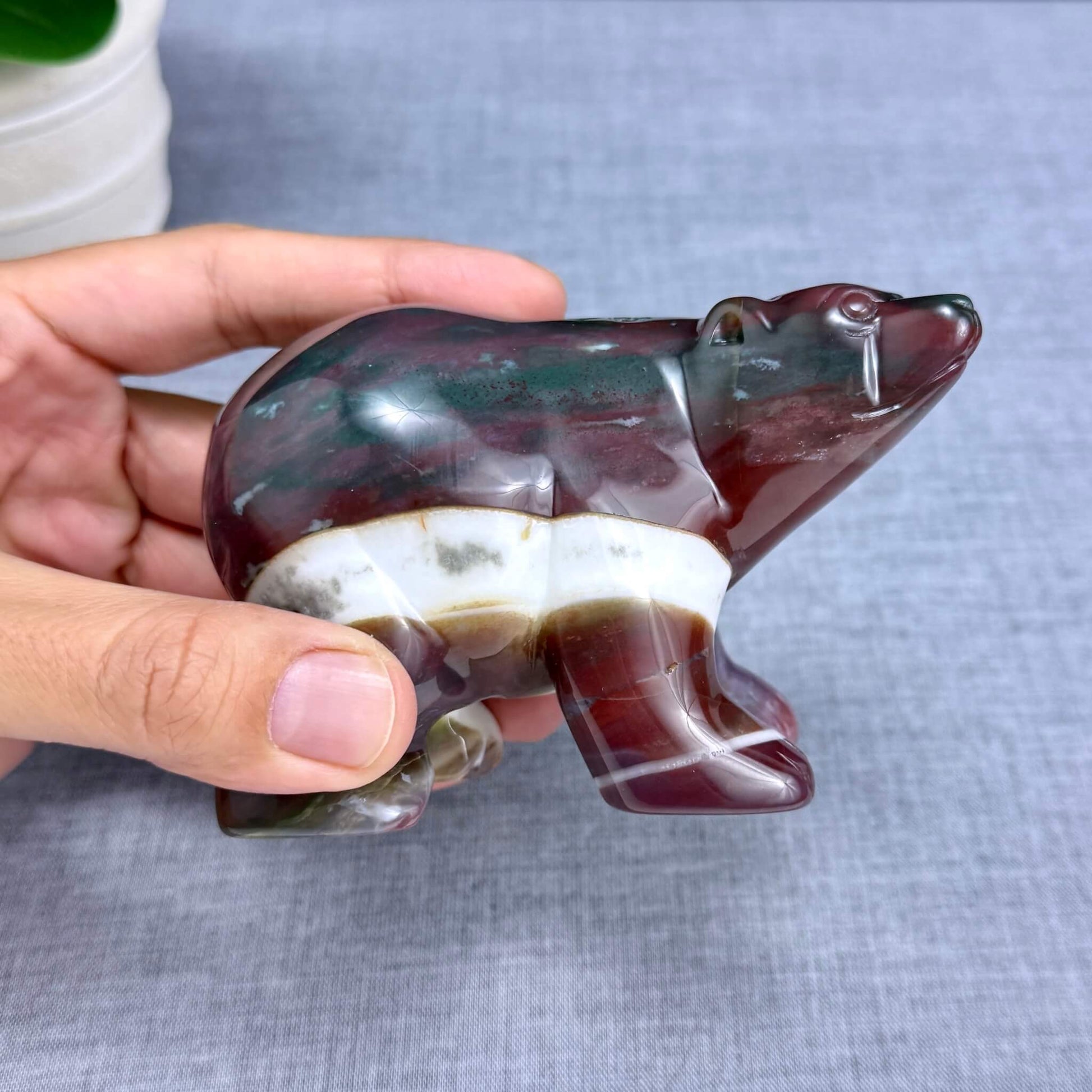 Sea Jasper Polar Bear Carving - Itsy's Crystal Cove LLC
