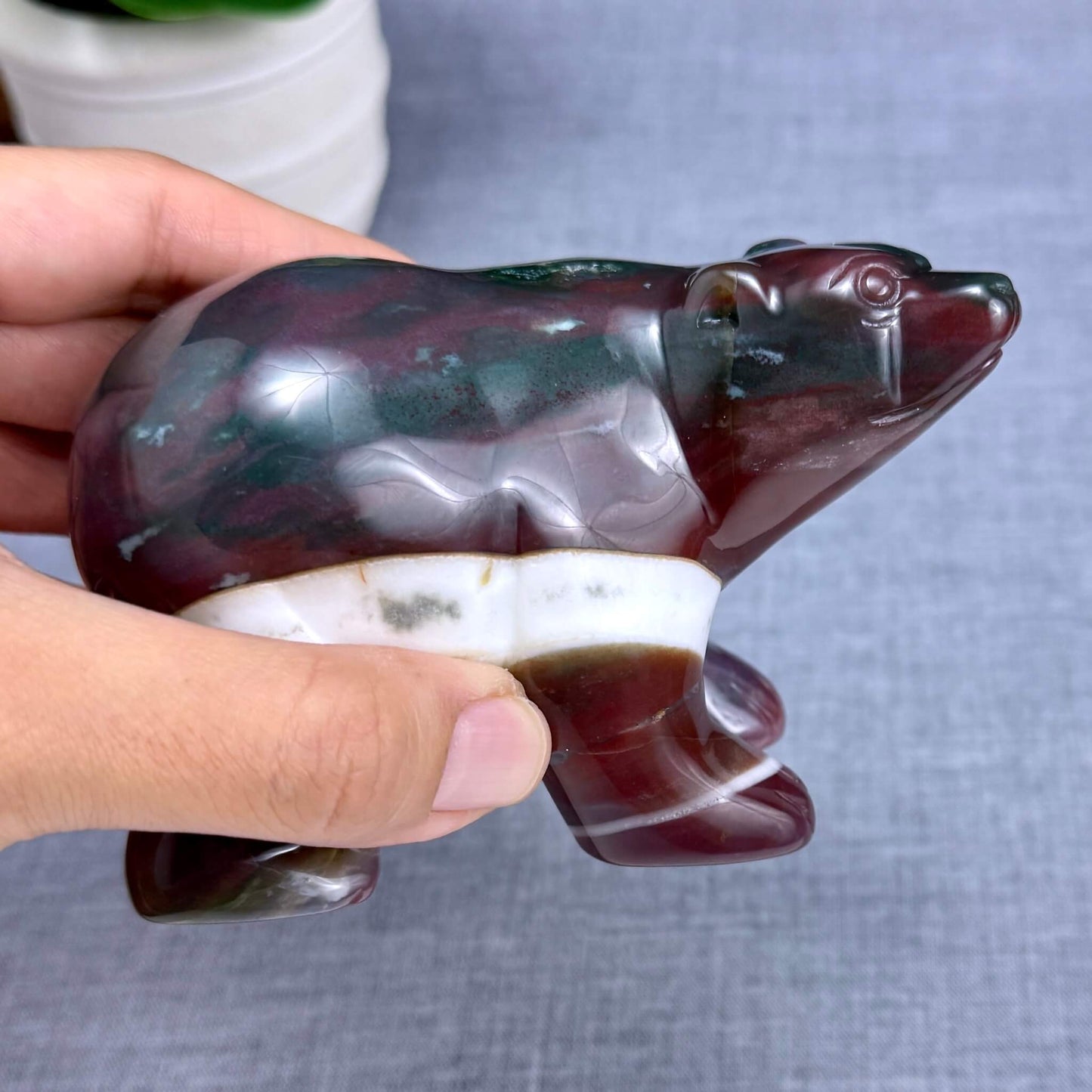 Sea Jasper Polar Bear Carving - Itsy's Crystal Cove LLC