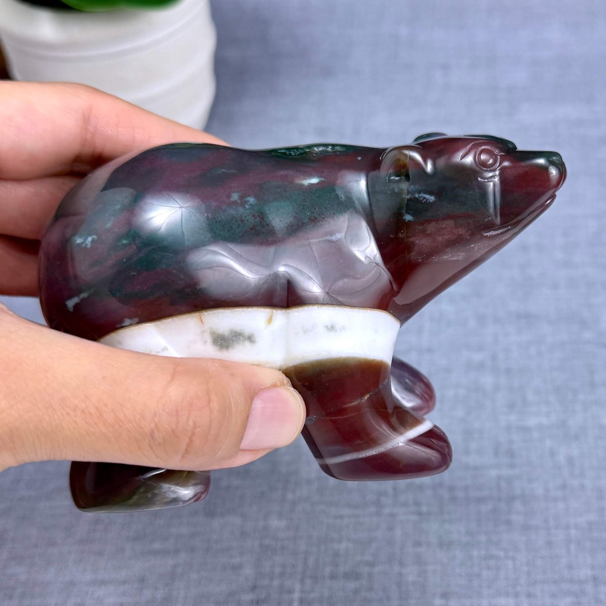 Sea Jasper Polar Bear Carving - Itsy's Crystal Cove LLC