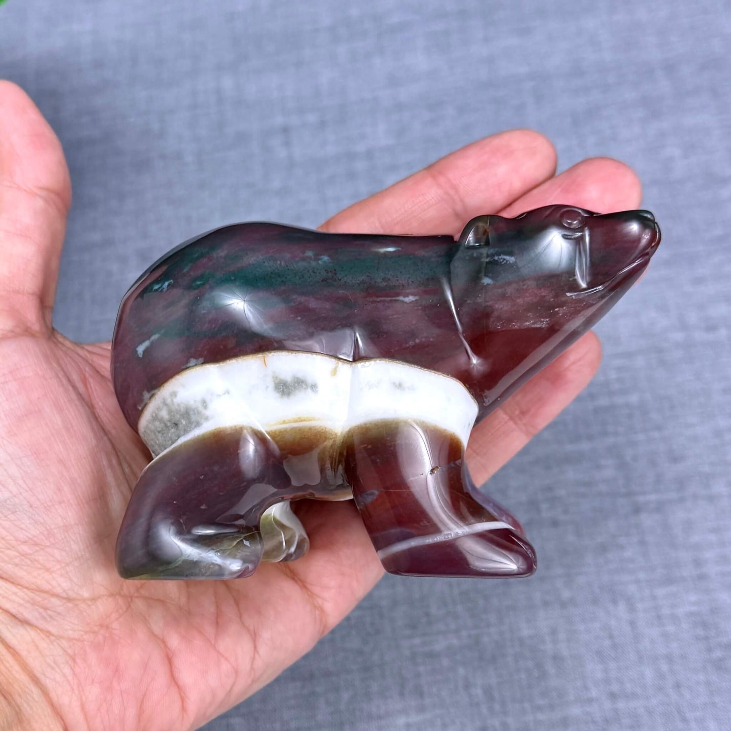 Sea Jasper Polar Bear Carving - Itsy's Crystal Cove LLC