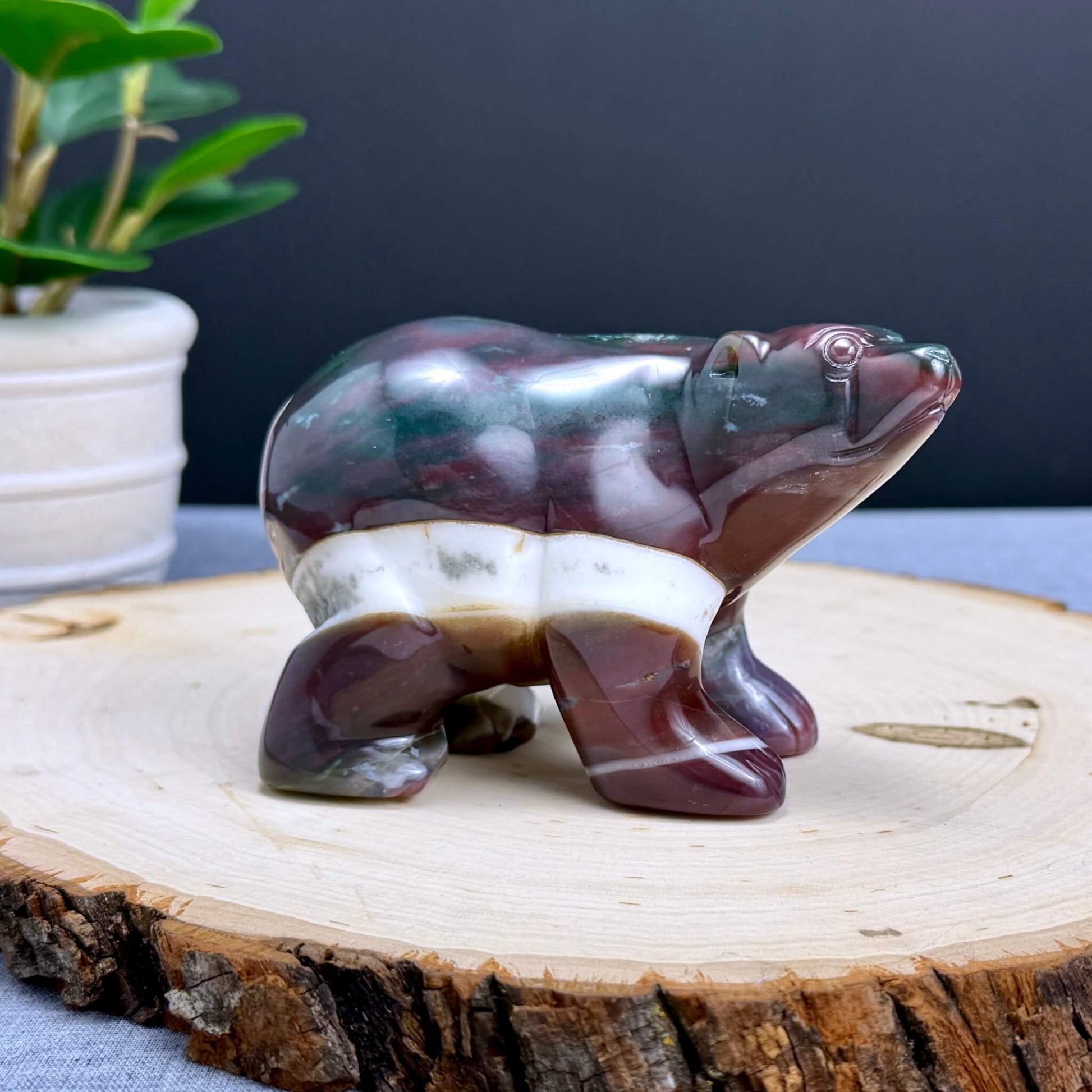 Sea Jasper Polar Bear Carving - Itsy's Crystal Cove LLC