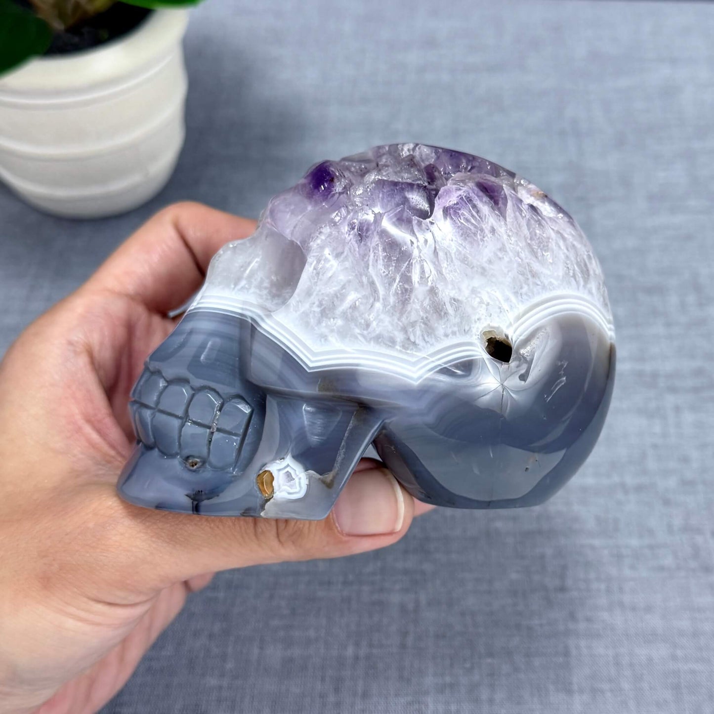 Agate and Amethyst Skull Carving - Itsy's Crystal Cove LLC