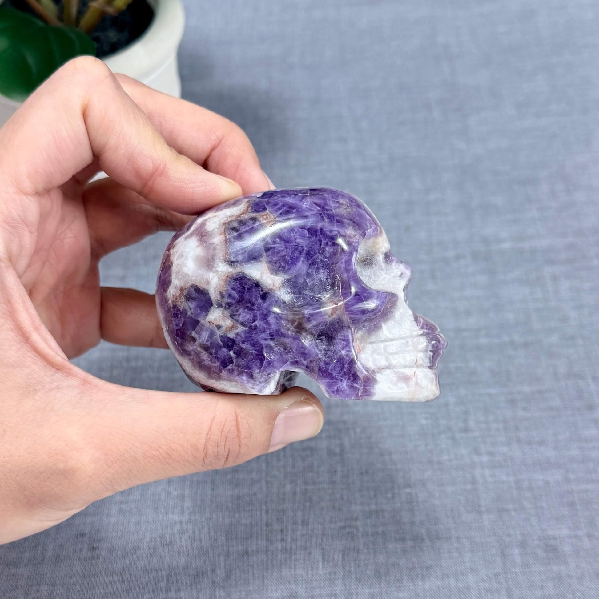Chevron Amethyst Skull Carving A, 2.95 in. - Itsy's Crystal Cove LLC