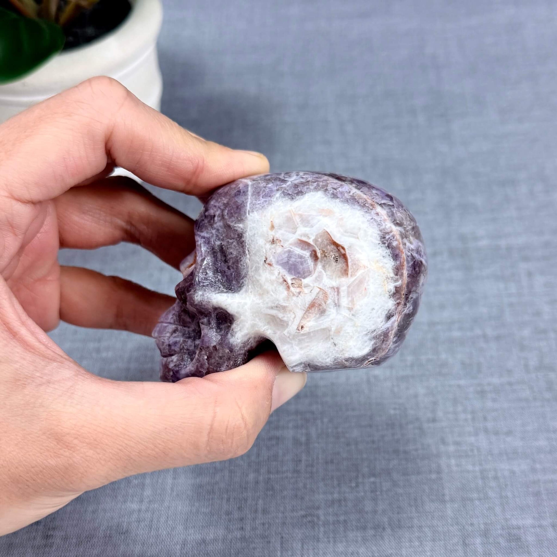 Chevron Amethyst Skull Carving A, 2.95 in. - Itsy's Crystal Cove LLC