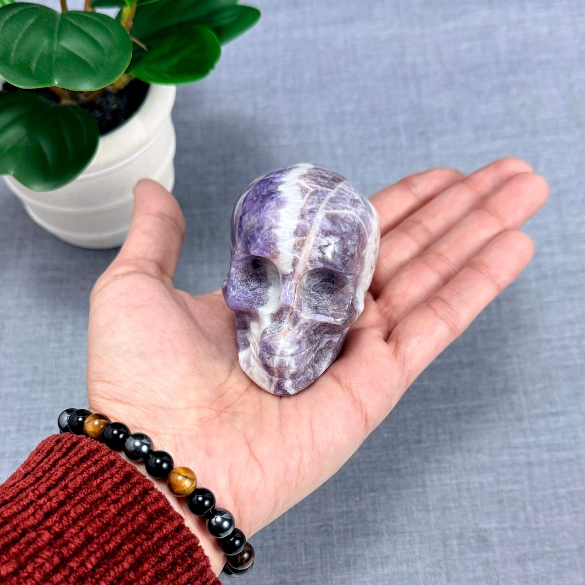 Chevron Amethyst Skull Carving A, 2.95 in. - Itsy's Crystal Cove LLC